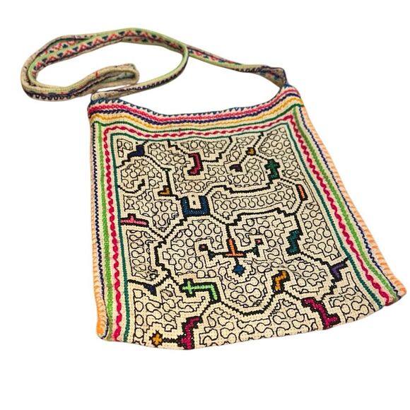 Geometric brightly colored Peruvian shipibo bag hand embroidered amazon jungle - Picture 2 of 7
